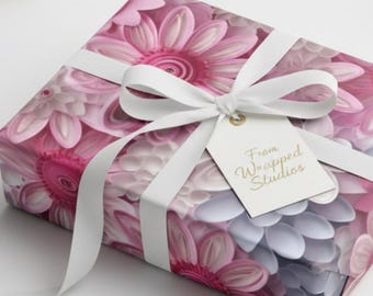 Roze en witte bloemen inpakpapier voor babyshowers: weelderig levendig ontwerp