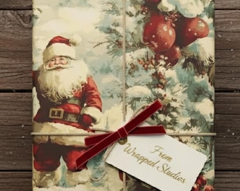 Vintage Santa Claus Wrapping Paper Holiday Gift Wrap