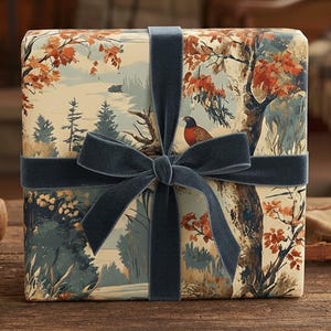 Vintage fazant inpakpapier herfstbladeren cadeaupapier herfst cadeaupapier natuur print cadeaupapier bos papier rustieke cadeaupapier jacht afbeelding 1