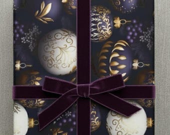 Elegant Gold Purple Christmas Ornaments Wrapping Paper