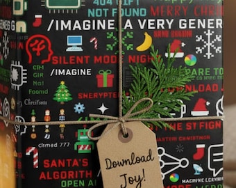 Papier cadeau de Noël IA | Emballage cadeau des Fêtes Funny Tech Coding | Humour geek en informatique | Papier de Noël pour l'apprentissage automatique