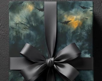 Bat Silhouette Wrapping Paper, Gothic Halloween Gift Wrap