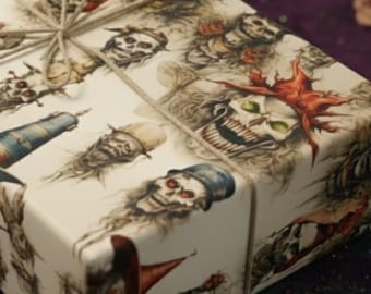 Skull Hat Parade Wrapping Paper: Vibrant Horror Gift Wrap
