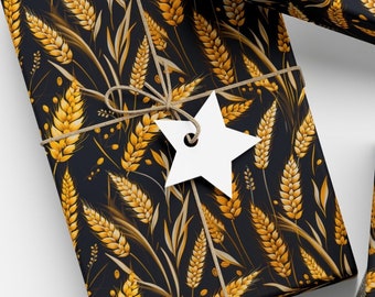 Yellow Wheat Wrapping Paper Farming Gift Wrapping Paper Black Gift Wrap Wheat Paper Unique Aesthetic Farmhouse Chic Pattern Farmer Gift Wrap