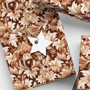 Cadeaupapier met bruine bloemen: beige herfstcadeaupapier in vintagestijl