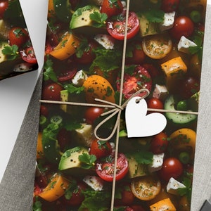 Vibrant Greek Salad Wrapping Paper Fresh Tomato Cucumber Herb Design Vegan Nutrition Goat Cheese Healthy Delicious Funny Gift Wrap Roll