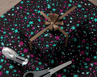 Black Neon Wrapping Paper Star Gift Wrap Pink and Blue Snowflake Gift Wrap Pink High Contrast Teal Starry Night Hot Pink Star Gift Wrap Roll