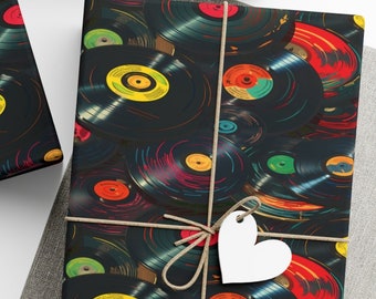 Cool Vinyl Records Gift Wrapping Paper Roll Vibrant Colors Music Lover Timeless Design Yellow Records Record Player Musical Recording Artist