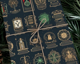 Weird Eclectic Symbol Wrapping Paper Arrow Star Collage Green Black Design Unique Symbols Modern Vibrant Strange Foreign Odd space Ufo