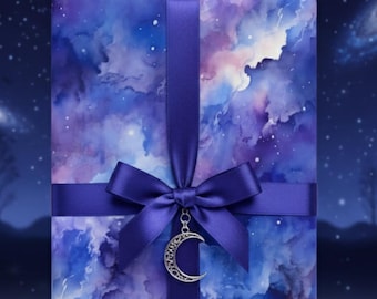 Watercolor Galaxy Wrapping Paper: Blue Purple Clouds, Celestial Gift Wrap
