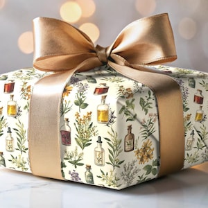 Floral Apothecary Gift Wrap: Vintage Botanical Cream Paper
