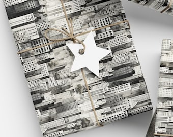 Metropolitan Cityscape Gift Wrapping Paper City Buildings Architecture Paper Skyscraper Urban Skyline Black and White Gift Thick Paper Roll