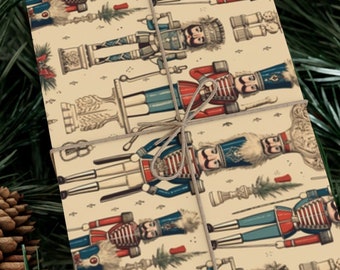 Vintage Nutcracker Christmas Wrapping Paper, Toy Soldier Design