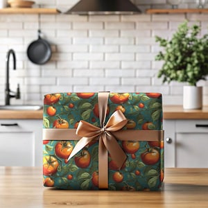 Tomato Wrapping Paper Vivid Tomato Design Italian Paper Green Leaves Tomato Gardener Food Gift Wrap Vegetarian Funny Wrapping Paper Italian