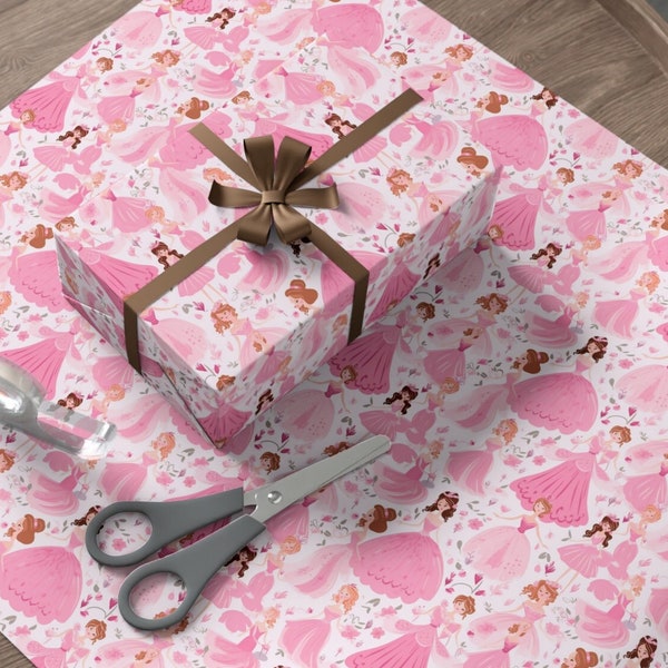 Pink Princess Wrapping Paper Fairytale Gift Wrap Princess Birthday Party Girls Pink Floral Pattern Lilac Paper Gift Princess Wrapping Paper