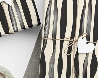 Wavy Black and White Wrapping Paper Modern Gift Wrap Off White and Black Elegant Paper Design Stylish Gift Wrap Zebra Stripe Gift Wrap Cream