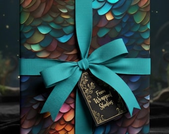 Colorful Dark Dragon Scale Wrapping Paper: Metallic Fantasy Gift Wrap, Dungeon Vibe