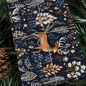 Christmas Wrapping Paper Masculine Gift Wrap Roll Deer Wrapping Paper Reindeer Floral wrapping paper Deer Hunter Gift Wrap manly Navy White