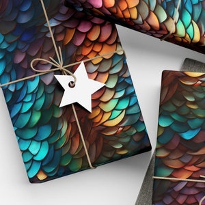 Dragon Scale Wrapping Paper Medieval Gift Wrap Rainbow Fantasy Gift Wrapping Paper Dark Dungeon and Dragon Metallic Scale Dragon Gift Wrap