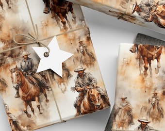 Watercolor Cowboy Wrapping Paper: Western Ranch Gift Wrap, Rancher & Horse