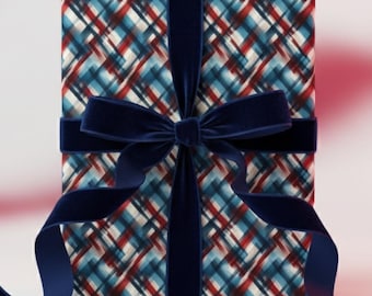 Abstraktes Geschenkpapier mit diagonalen roten, weißen und blauen Streifen, patriotisches Geschenkpapier
