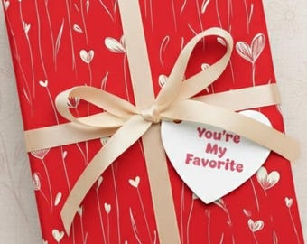 Red Floral Heart Gift Wrap: Romantic Valentines Paper