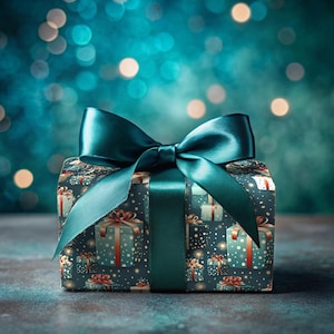 Lebendige Teal Festliche Geschenkverpackung vorhanden Muster Bögen Weihnachten Geschenkpapier Polka Dot Boxes Rotgold Weiß Bänder Klassische Feiertagsverpackung