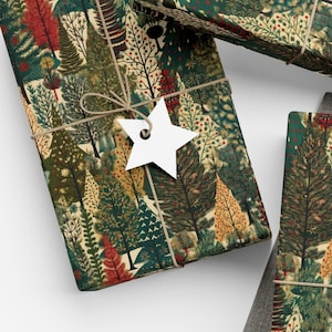 Vintage Christmas Wrapping Paper Retro Style Joyful Holiday Gift Wrap Roll Festive Christmas Tree 1950s Beautiful Retro Christmas Gift Wrap