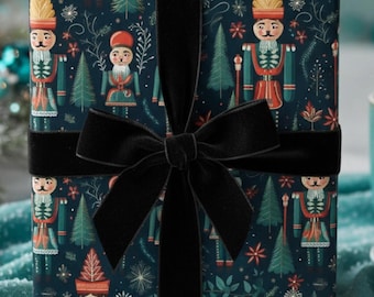 Dark Blue Nutcracker Christmas Wrapping Paper Roll: Classic Holiday Gift Wrap, Toy Soldier