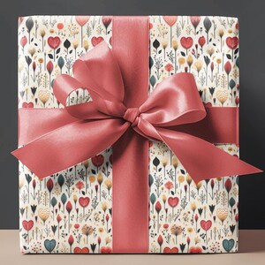 Botanical Gift Wrap Heart Floral Wrapping Paper Valentine Day Flower Pattern Gift Wrap Bouquet Design Birthday Paper Beige Gift Wrap Neutral