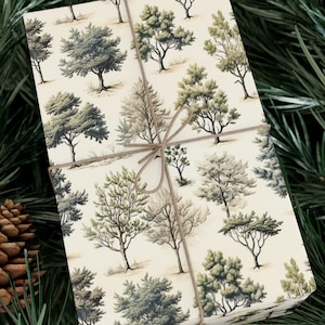 Watercolor Tree Wrapping Paper Nature Gift Wrap Evergreen Tree Branches Gift Wrapping Paper Forest Green White Christmas Tree Versatile Wrap