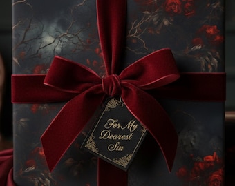 Dark Rose Gift Wrap: Romantic Black & Red Floral Wrapping Paper