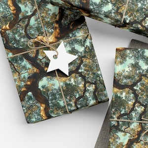 Rustic Tree Wrapping Paper Nature Gift Wrap Forest Gift Wrap Leaves Branches Eco Friendly Paper Tree Themed Gift Wrap Old Oak Pattern