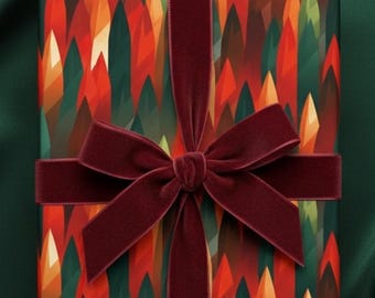 Papel de regalo con estampado de hojas abstractas: rojo, naranja y marrón