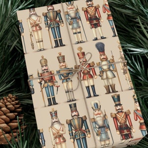 Christmas Gift Wrap Nutcracker Toy Soldier Gift Wrapping Paper Festive Green Beige Wrap Tan Xmas Detailed Soldiers Holiday Gift Wrap Roll