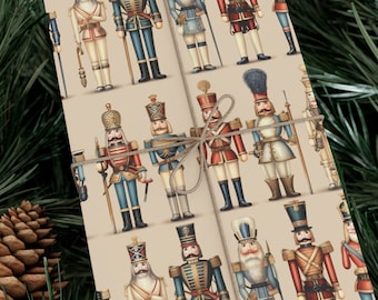 Christmas Gift Wrap Nutcracker Toy Soldier Gift Wrapping Paper Festive Green Beige Wrap Tan Xmas Detailed Soldiers Holiday Gift Wrap Roll