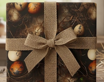 Bird Egg Gift Wrapping Paper: Rustic Nest Print, Earthy Tones