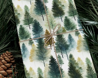 Evergreen Forest Wrapping Paper: Christmas Tree Gift Wrap, Watercolor Style Pine Tree