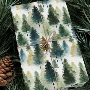 Carta da regalo Evergreen Forest Carta da regalo Albero di Natale Carta da regalo Abete rosso Abete Pino Foresta Paesaggio Acquerello Carta da bosco