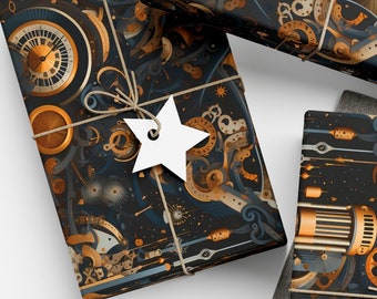 Steampunk Gift Wrap Elegant Wrapping Paper Gear Intricate Black and Gold Mechanical Design Thick Wrapping Paper Graduation Gift Wrap Roll