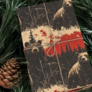 Rustic Brown Bear Wrapping Paper: Nature Forest Gift Wrap, Wilderness Camping Gift image 1