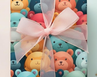 Cute Colorful Teddy Bear Wrapping Paper for Baby Shower or Kids Party