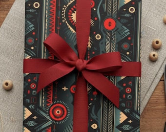 Dark Tribal Geometric Wrapping Paper: Southwestern Boho Gift Wrap
