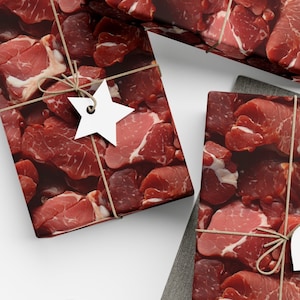 Carnivore Gift Wrap Delicious Meaty Surprise Raw Beef Pork Veal Goat Meat Print Curing Charcuterie Wrapping Paper Gag Gift Funny Occasion
