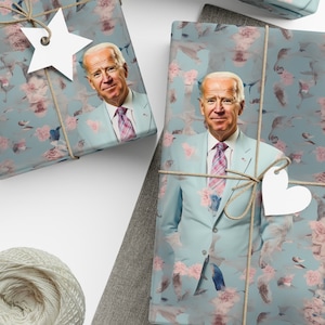 Funny President Biden Easter Wrapping Paper: Pastel Floral Gag Gift