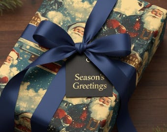 Vintage Santa Christmas Wrapping Paper: Snowy Village Gift Wrap