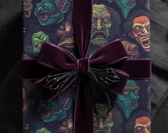 Creepy Cartoon Monster Faces Wrapping Paper - Halloween Gift Wrap