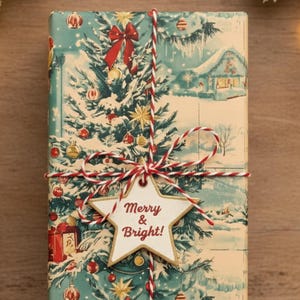 Vintage Christmas Snowy Village Wrapping Paper: Retro Pine Tree Holiday Gift Wrap Roll
