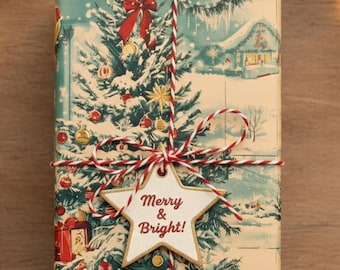 Vintage Christmas Snowy Village Wrapping Paper: Retro Pine Tree Holiday Gift Wrap Roll