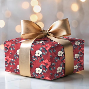 Red Floral Wrapping Paper Gift Wrap Flower Design Elegant Red Gift Wrap Paper Romantic Paper Roll For Special Occasions Floral Paper Red